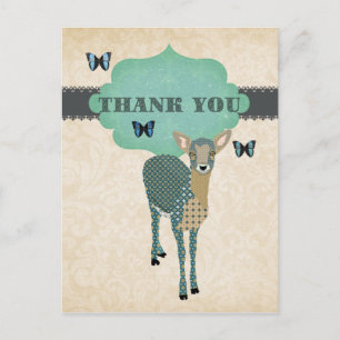Carte postale Merci Golden Fawn & Blue Butterflies