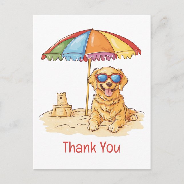 Carte Postale Merci Golden Retriever Chien de Plage (Devant)