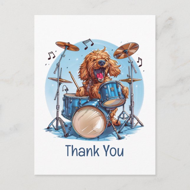 Carte Postale Merci Goldendoodle Chien Jouant des tambours (Devant)