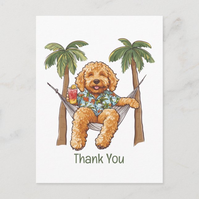 Carte Postale Merci Goldendoodle en haut hawaïen (Devant)