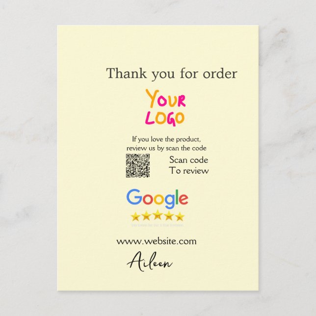 Carte Postale Merci Google avis scan QR entreprise (Devant)