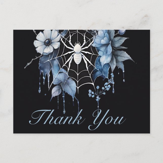 Carte Postale Merci gothique Dusty bleu Floral Spiderweb (Devant)