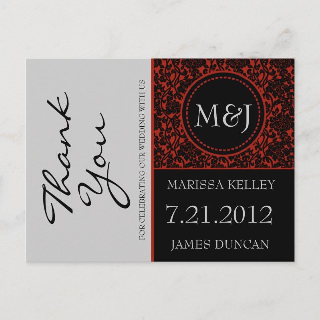 Carte Postale Merci gothique noir et rouge (Devant)