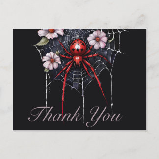 Carte Postale Merci gothique rouge et noir Floral Spiderweb