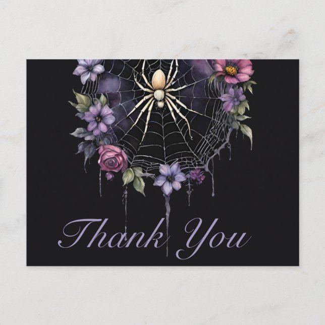 Carte Postale Merci gothique violet Floral Spiderweb (Devant)