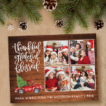 Carte Postale Merci gracieux Camion en bois béni 4 Photo<br><div class="desc">Script de calligraphie moderne Merci gracieux bienheureux 4 Photo Collage Carte postale de vacances inclut une aquarelle Vintage Camion rouge avec arbre de Noël. Rustic Country Wood Print.</div>