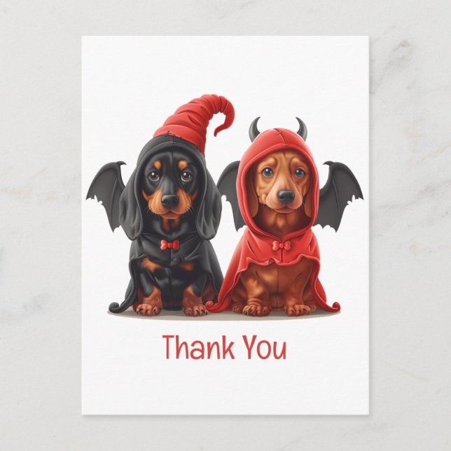 Carte Postale Merci Halloween Chiens Dachshund Diable Chauve-Sou (Devant)