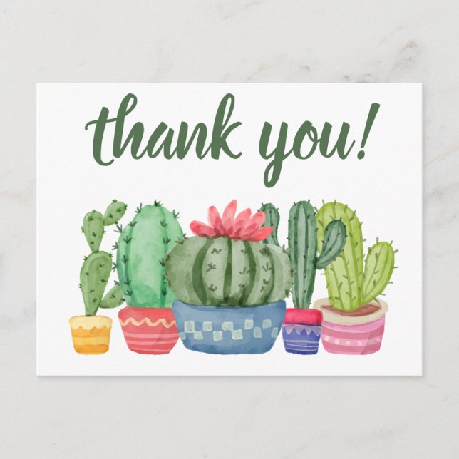 Carte Postale Merci hipster cactus aquarelle illustration (Devant)
