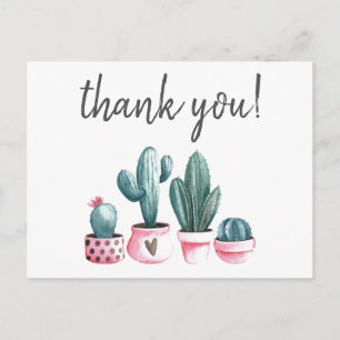 Carte Postale Merci hipster cactus d'aquarelle rose