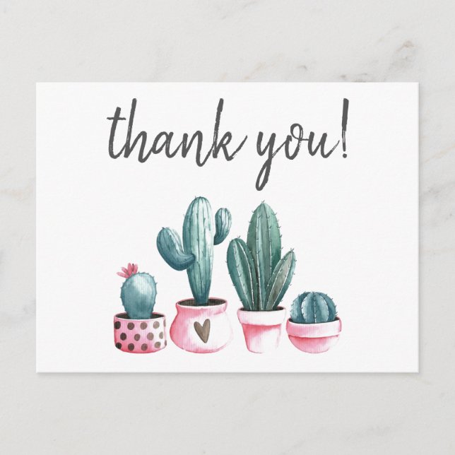Carte Postale Merci hipster cactus d'aquarelle rose (Devant)