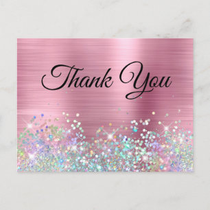 Carte Postale Merci Holo Paillettes Rose Féminin