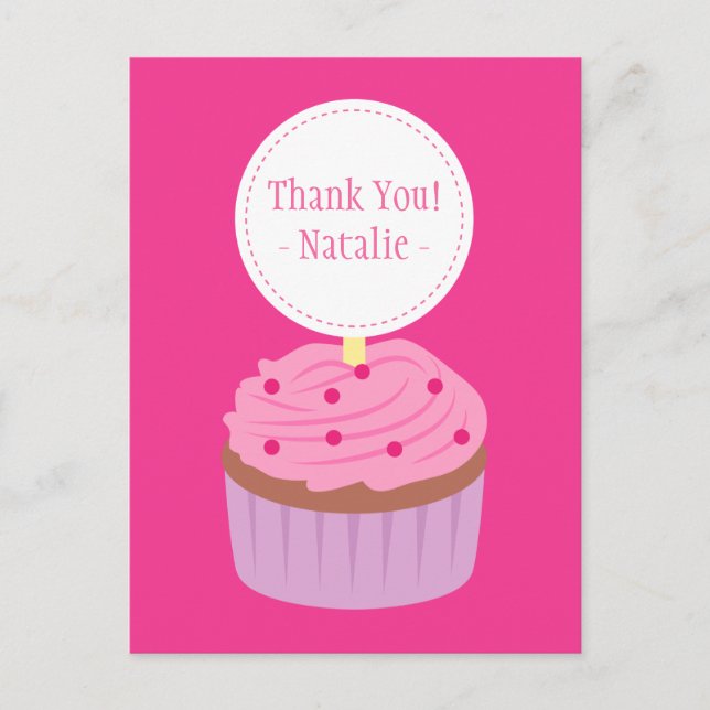 Carte Postale Merci, joli cupcake rose (Devant)
