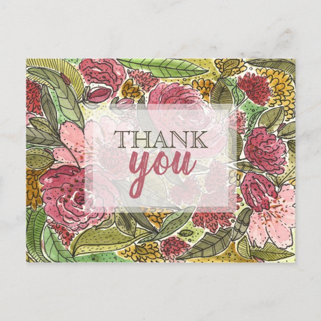 Carte Postale Merci Joli rose Floral Aquarelle (Devant)