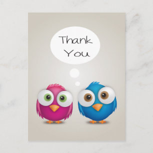 Carte Postale Merci Lovebirds Rose et Bleu Oiseaux de Mariage Gr