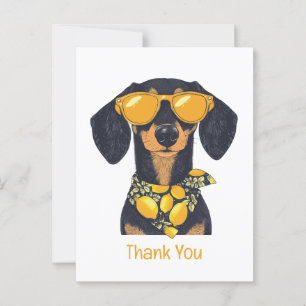 Carte Postale Merci Lunettes de soleil Chien Dachshund Citrons