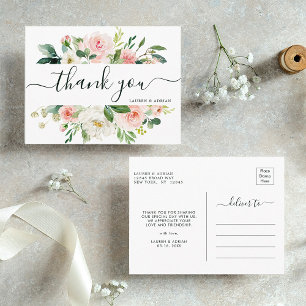 Carte Postale Merci Mariage à fleurs roses