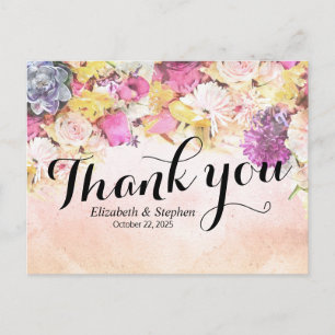 Carte Postale Merci Mariage Chic couleur aquarelle Fleurs