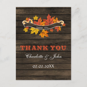 Carte Postale Merci Mariage de automne rustique Barnwood