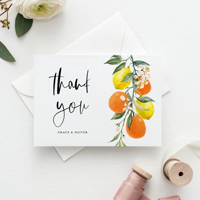 Carte Postale Merci Mariage d'orange botanique et de citron (Botanical Orange and Lemon Wedding Thank You Postcard)