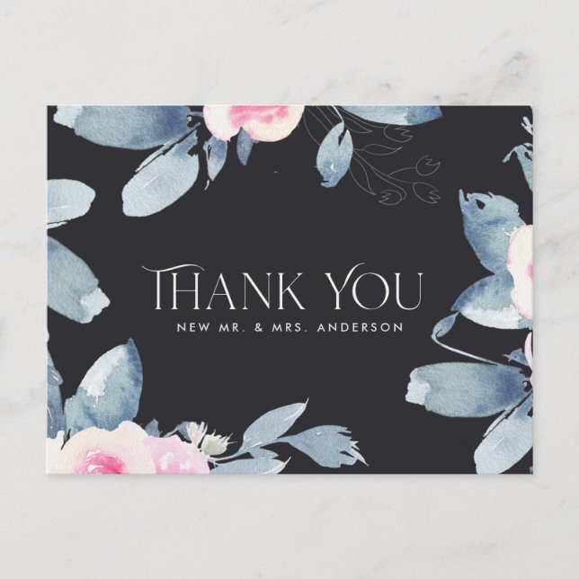 CARTE POSTALE MERCI MARIAGE EN COULEUR D'EAU ROSE NOIRE BLEU (Devant)