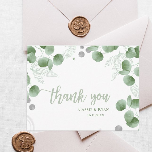 Carte Postale Merci Mariage Eucalyptus inspiré par la nature (Nature-Inspired Eucalyptus Wedding Thank you Postcard)