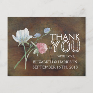 Carte Postale Merci Mariage fleur sauvage en bois de chêne