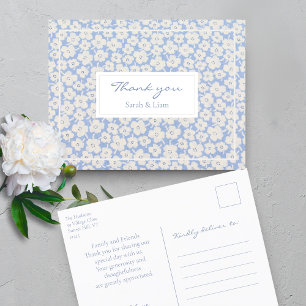 Carte Postale Merci Mariage Floral Blanc et Bleu