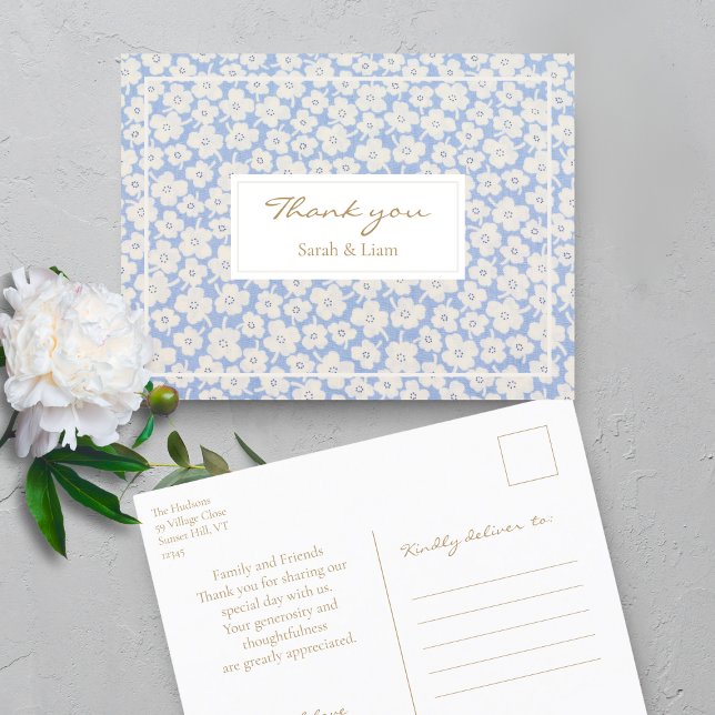 Carte Postale Merci Mariage Floral Blanc et Bleu (Créateur téléchargé)