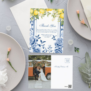 Carte Postale Merci Mariage jaune citron et bleu marine