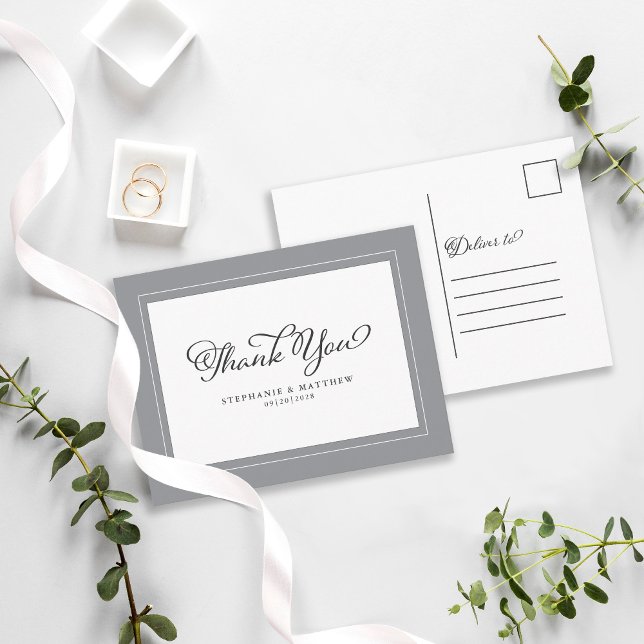 Carte Postale Merci Mariage Moderne Calligraphie Gris Design (Créateur téléchargé)