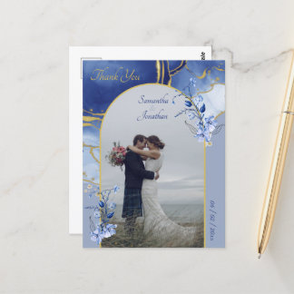 Carte Postale Merci Mariage moderne en marbre bleu Aqua