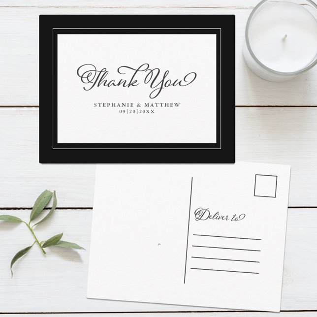 Carte Postale Merci Mariage Noir Blanc moderne Calligraphie (Créateur téléchargé)