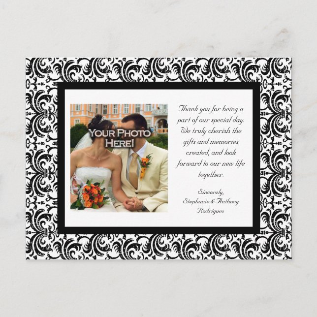 Carte Postale Merci Mariage noir+blanc précieux (Devant)