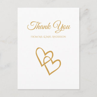 Carte Postale Merci Mariage or double coeur simple