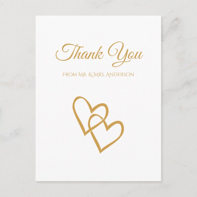 Carte Postale Merci Mariage or double coeur simple (Devant)