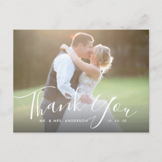 Carte Postale Merci Mariage photo à la main Chic Script