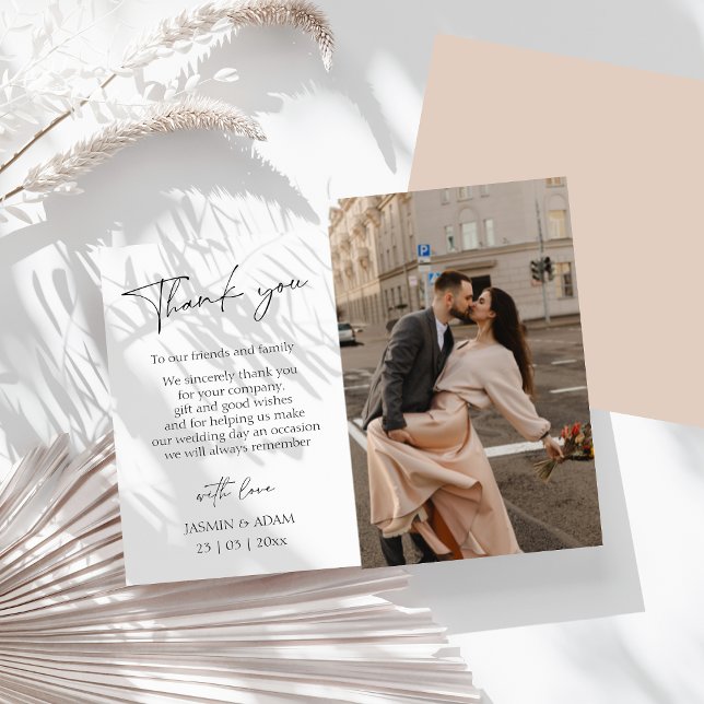 Carte Postale Merci Mariage photo de script simple (Simple Pink Script Photo Wedding Thank You Postcard)