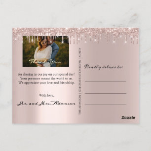 Carte Postale Merci Mariage Photo Gold Script Rose Drives