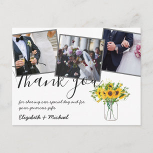 Carte Postale Merci Mariage Photos superposer Texte Fleurs de so