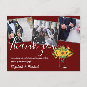 Carte Postale Merci Mariage Photos superposer Texte Fleurs de so