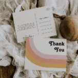 Carte Postale Merci Mariage Rainbow des années 70<br><div class="desc">Cette carte postale moderne rétro mariage des années 70 vous remercie est parfaite pour votre simple orange vintage, or rose et mariage rose vif. Conçu avec des éléments d'une arche boho classique et colorée et des rayures super minimalistes. L'aménagement a une atmosphère abstraite de plage tropicale unique, idéale pour n'importe...</div>