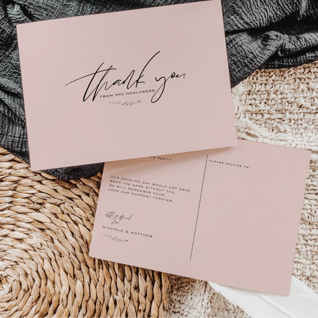 Carte Postale Merci Mariage rose pâle minimaliste (Créateur téléchargé)