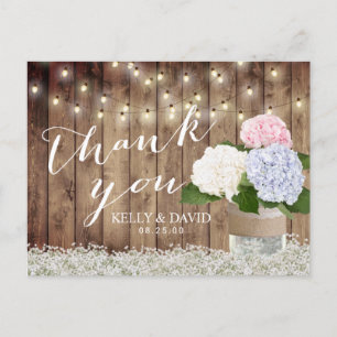 Carte Postale Merci Mariage rustique Hydrangea & Respiration de