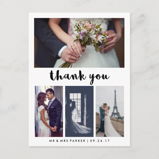 Carte Postale Merci Mariage simple et moderne | 4 Photo (Devant)
