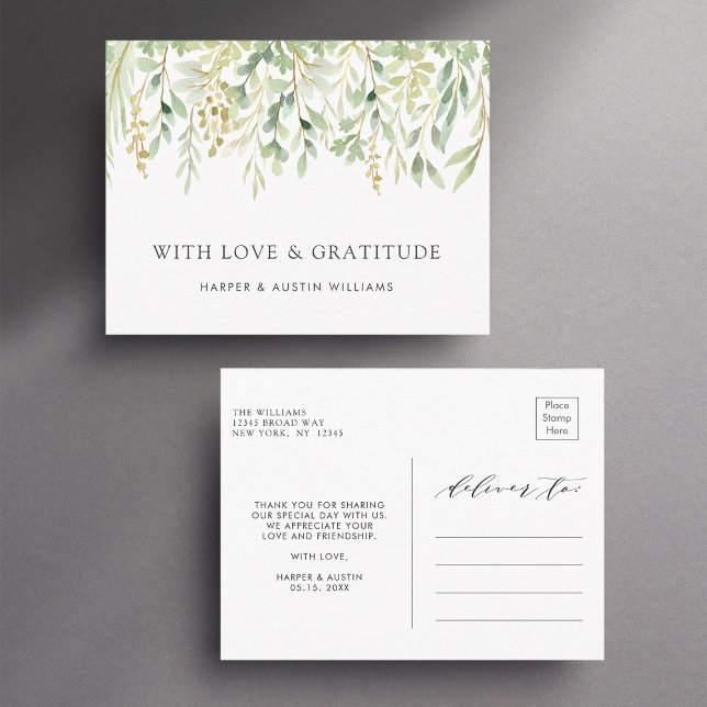 Carte Postale Merci Mariage végétal du feuillage vert (Front & Back)