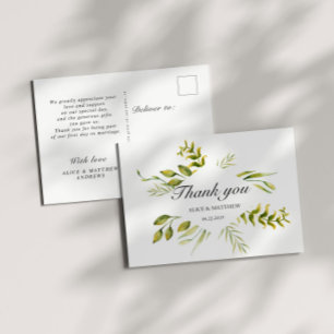 Carte postale Merci Mariage vert Foliing d'hiver
