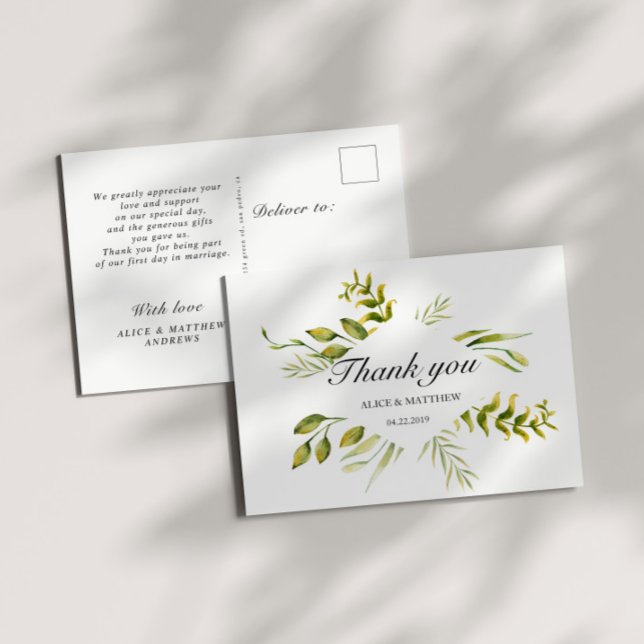 Carte postale Merci Mariage vert Foliing d'hiver (Créateur téléchargé)