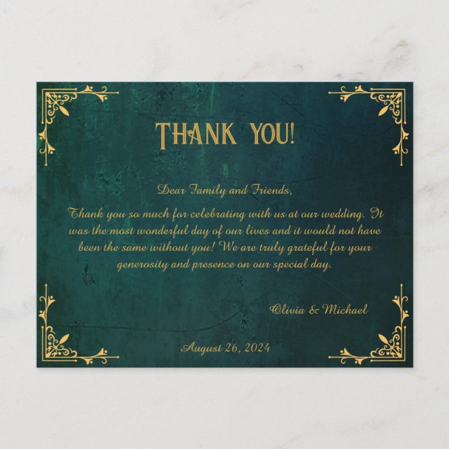 Carte Postale Merci Mariage vintage vert foncé (Devant)