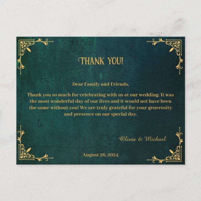 Carte Postale Merci Mariage vintage vert foncé (Devant)