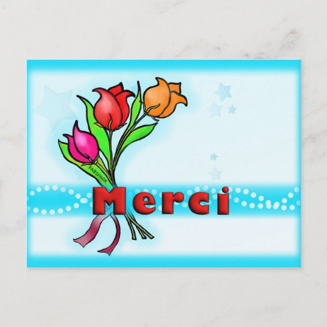 Carte Postale MERCI Merci français mignon fleurs de dessin animé (Devant)